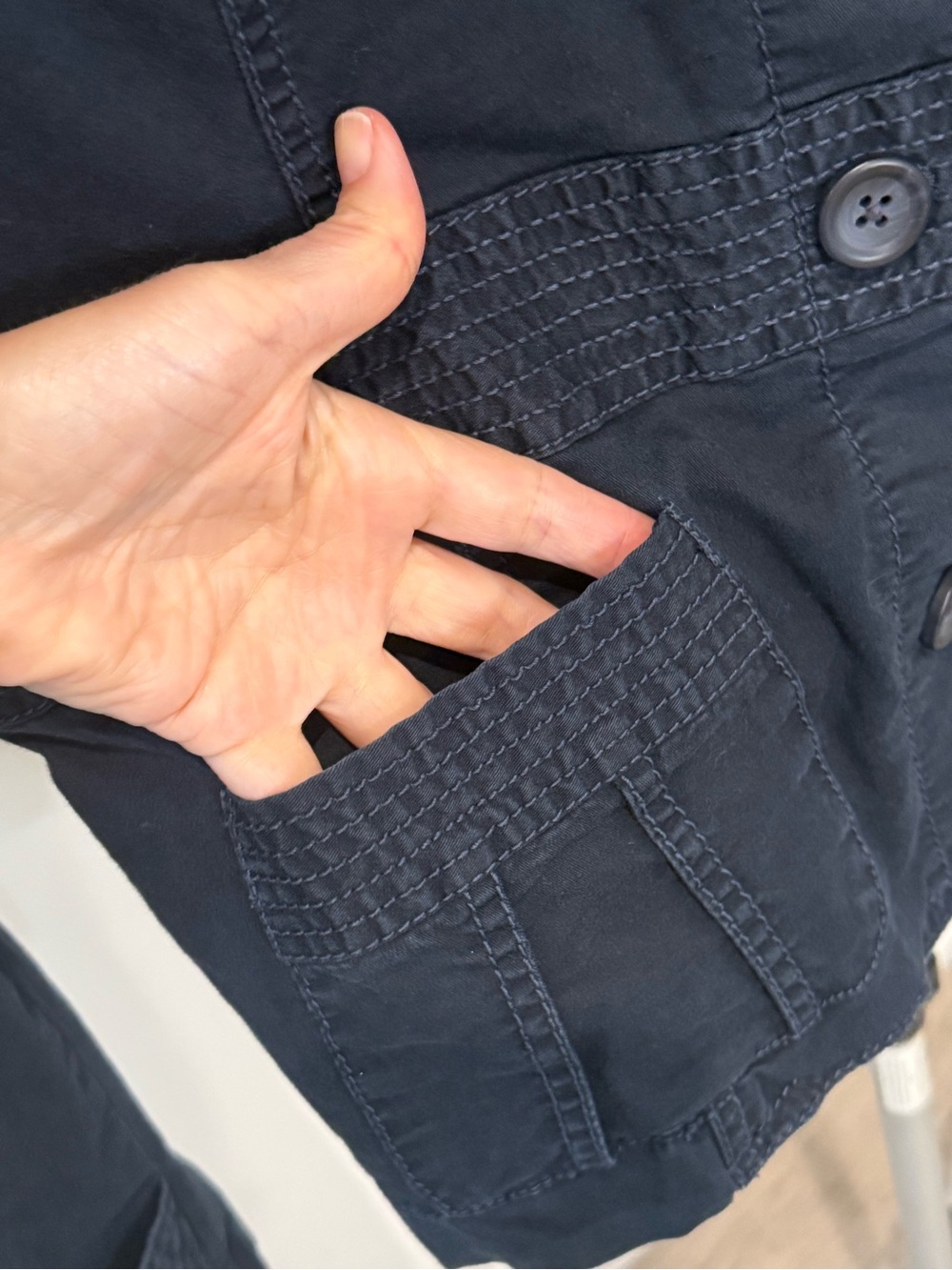 LOFT Navy Utility Safari Jacket Size 14 Cotton Stretch 4 Pocket - Picture 5 of 10